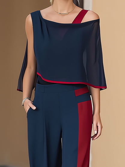 Off Shoulder Color Block Three Piece Outfit