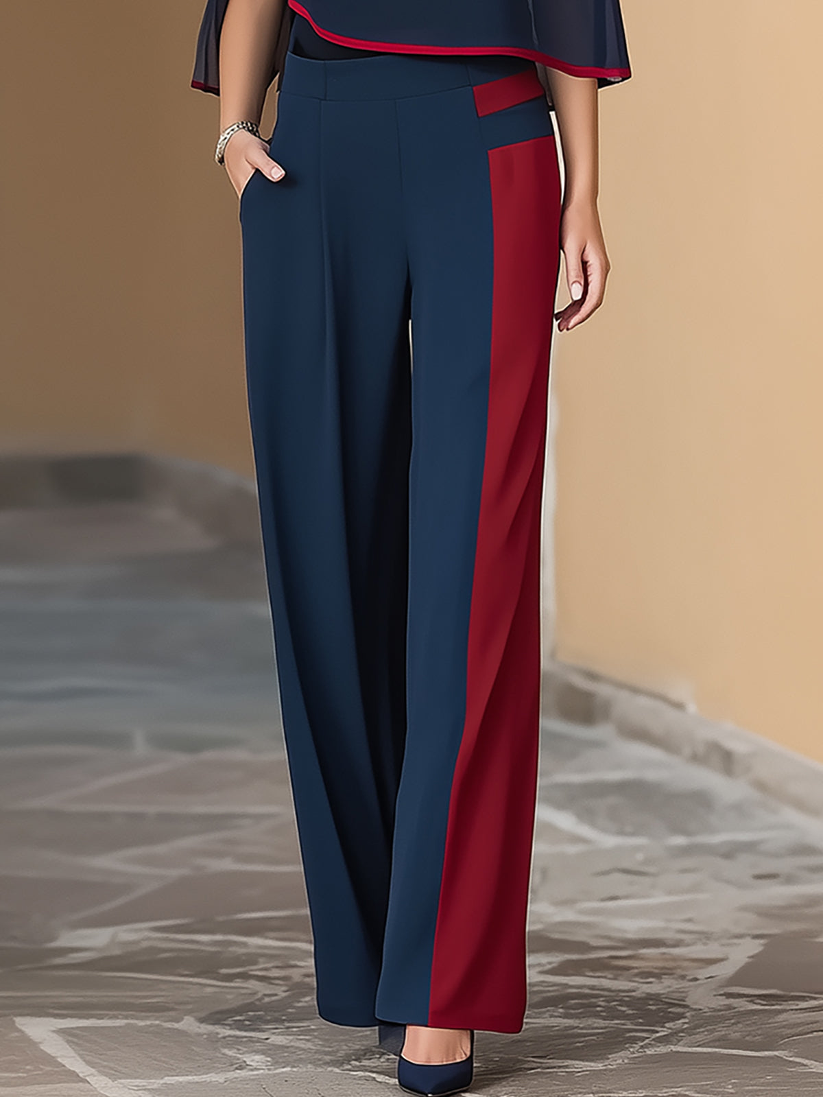 Off Shoulder Color Block Three Piece Outfit