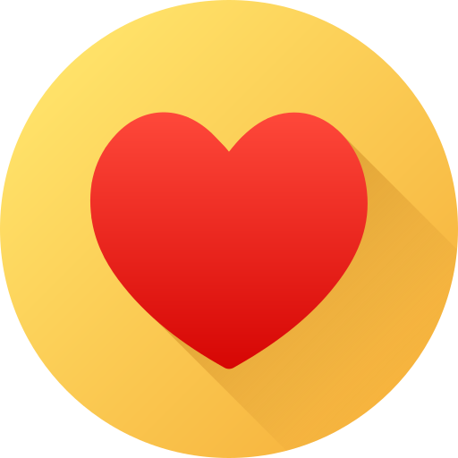 Red heart symbol on a yellow circle with a white background