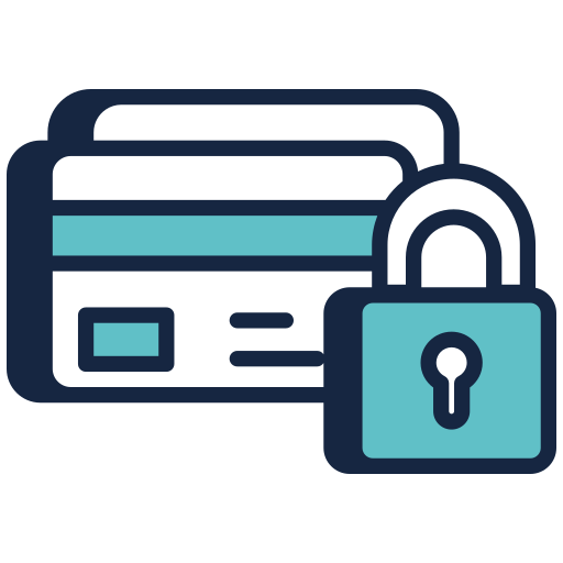 Icon of a credit card with a lock, symbolizing security.